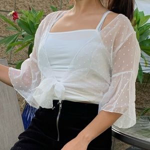 Off white transparent front tie blouse